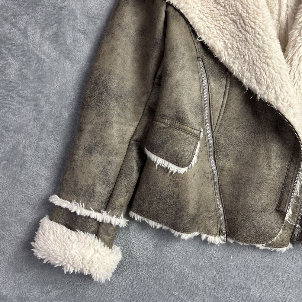 Laundry by Shelli Segal Womens Jacket Faux Fur Hood Faux Suede Sz. Large - Picture 9 of 11
